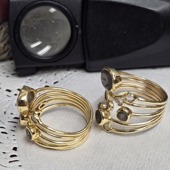 14KT GOLD PLATED POLKI DIAMOND LABRADORITE RING - Picture 6 of 6